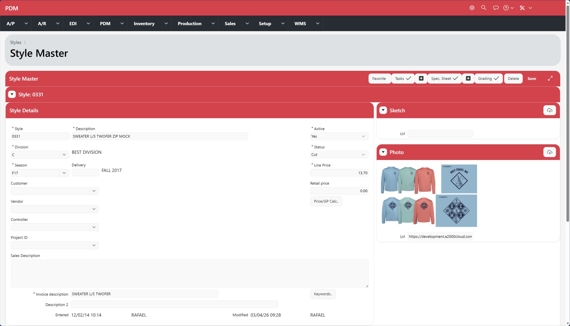 Style Master (PDM) - Oracle APEX